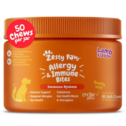 HOTZesty Paws Dog Allergy Relief Chews, Dog Probiotics for Itchy Skin and Ears, Salmon, 90ct