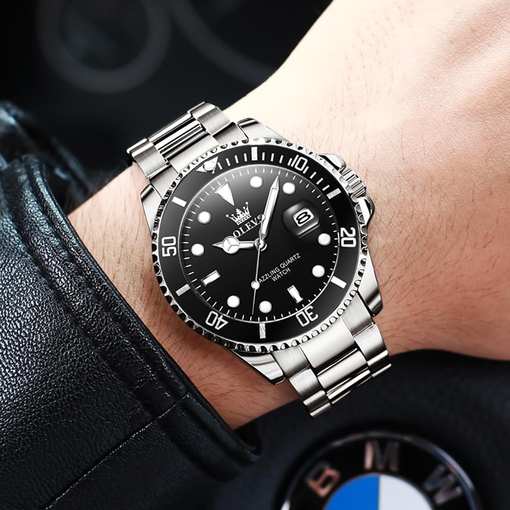 HOTOLEVS Luxury Watches for Men Big Stainless Steel Waterproof Analog Quartz