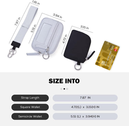 HOTPOIUGOYA Keychain Wristlet Wallet,Dual Pouch Wristlet Portable,Nylon RFID Coin Purse Small Wallet with key ring,ID Window