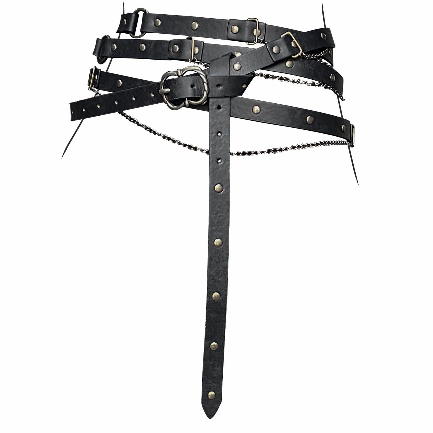 HOTHiiFeuer Medieval DIY Faux Leather Metal Chain Belt, Vintage Adjustable Thin Belt For Women, Retro Skinny Belt For Dresses
