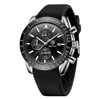 HOTBENYAR Watch for Men Analog Quartz Chronograph Waterproof Luminous Designer Mens Wrist Watches Business Work Sport Casual Dress Watch with Silicone Strap Elegant Gifts for Men