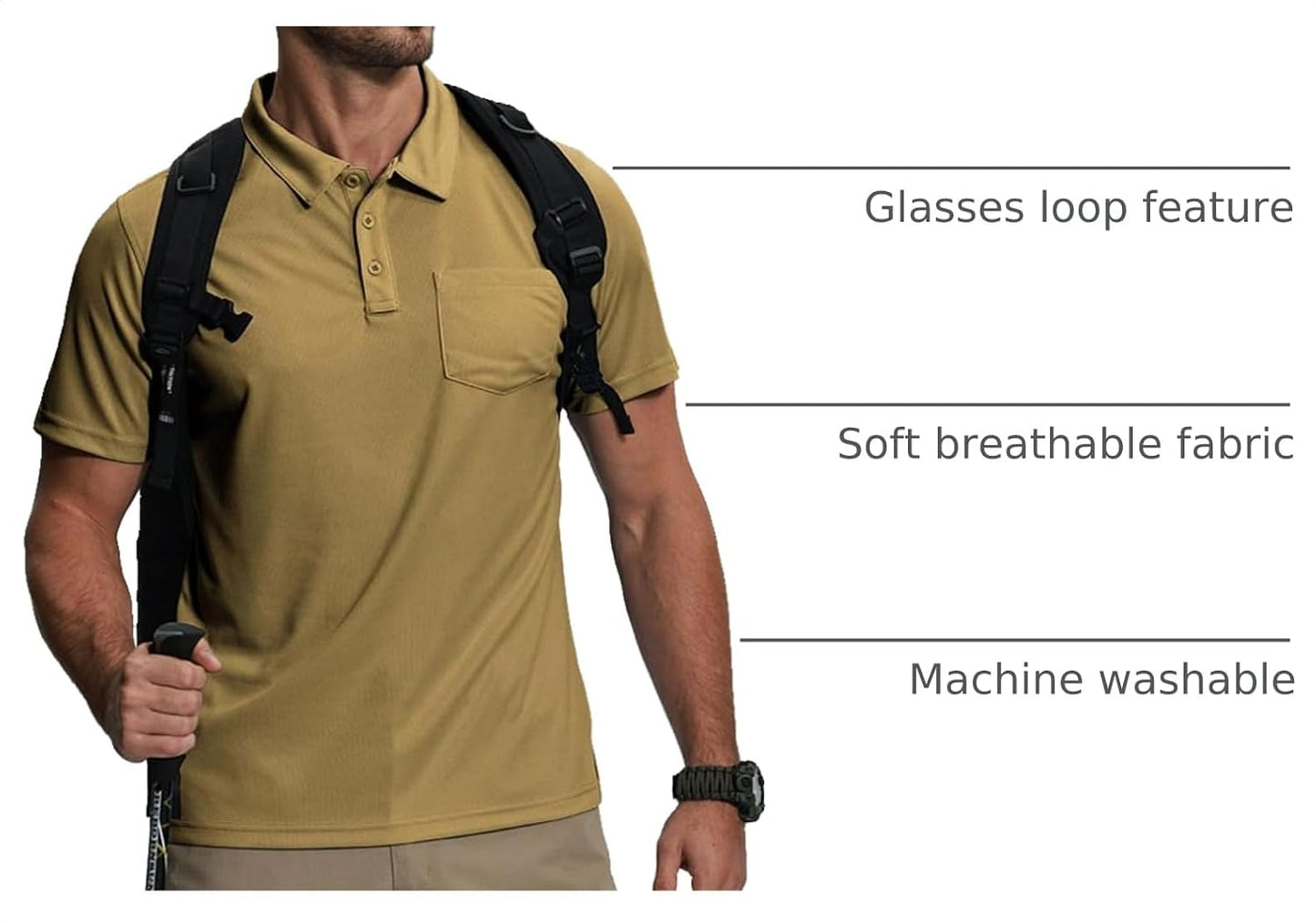HOTZITY 5 Pack Polo Shirts for Men with Pocket Dry Quickly Short Sleeve Athletic Outdoor Work Collared Shirts