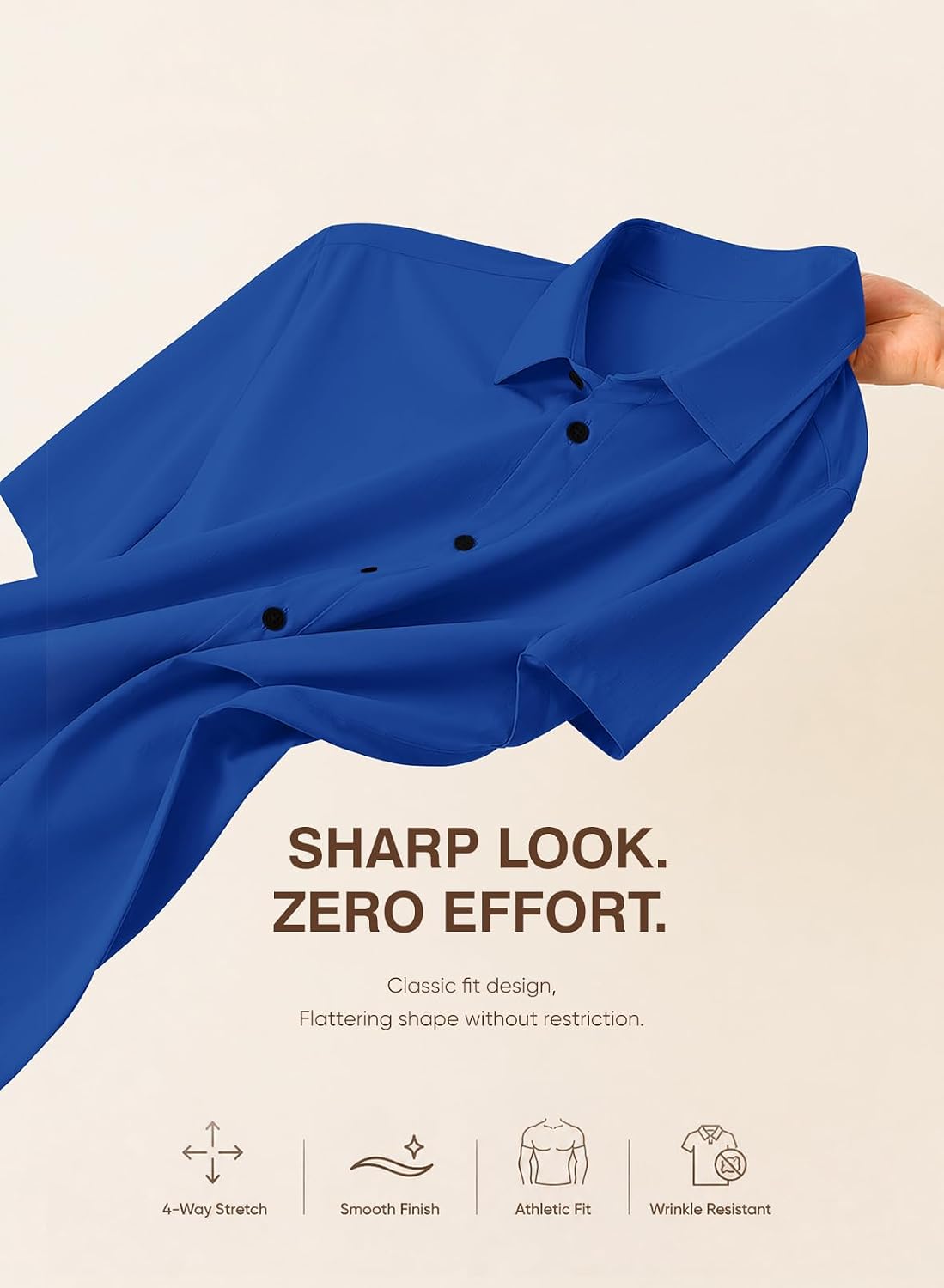 HOTJMIERR Men's Muscle Fit High Stretch Wrinkle-Free Button Down Dress Shirts Summer Casual Short Sleeve Shirt