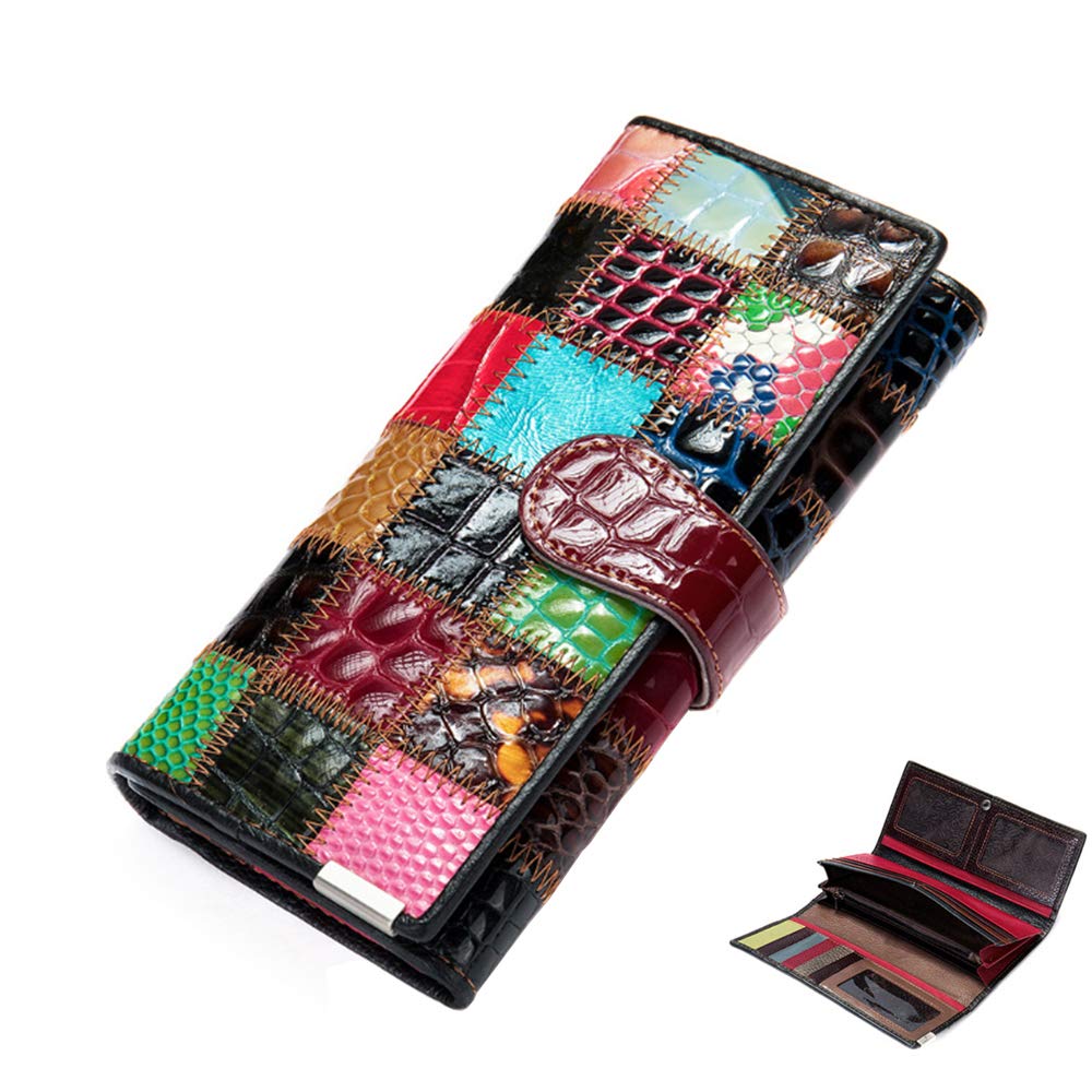 HOTWomen Multicolor Wallets Genuine Leather Card Holder Large Purses Phone Clutch (Multicoloured Diamond-L)