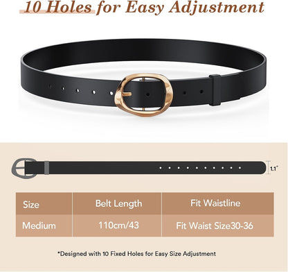 HOTAmyzavls 3 Pack Women's Belts for Jeans, Dresses, Pants, Leather Belt for Women with Fluid Liquid Shaped Gold Buckle, Black & Brown & Beige Trendy Fashion Belts for Ladies 43 inch