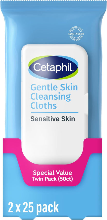 HOTCetaphil Cleansing Face & Body Wipes, Fragrance Free, 50ct, 2-Pack | Twin Pack, Hypoallergenic, Fragrance Free, Dry & Sensitive Skin, Flip-Top Closure, For Gym, Travel & Car Use