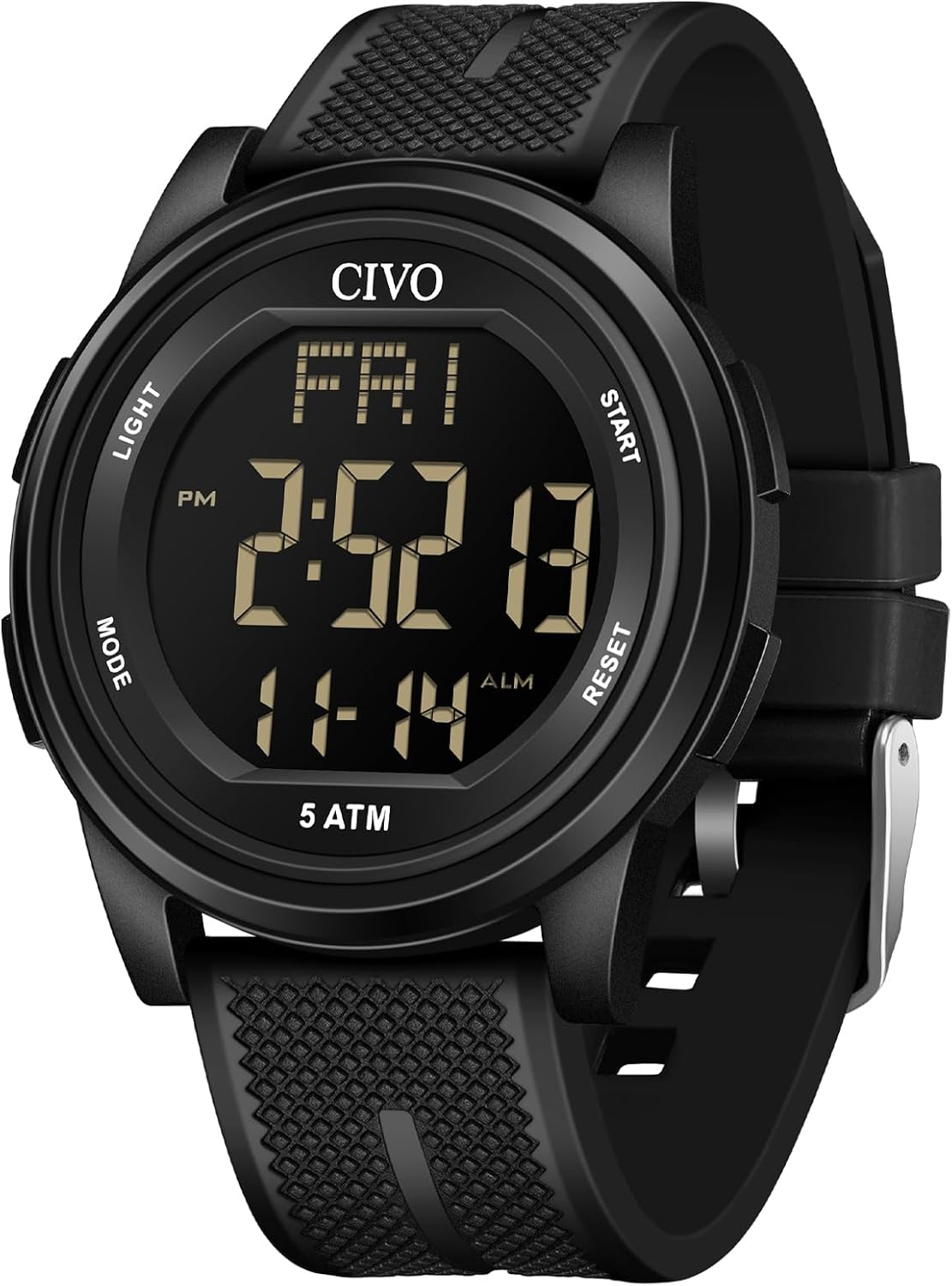 HOTCIVO Digital Watches for Women Men: Waterproof Large Dial Sports Watch 44mm | Ultra-Thin Soft Silicone Wrist Watch with Stopwatch and Alarm for Outdoor Enthusiasts - Running & Camping