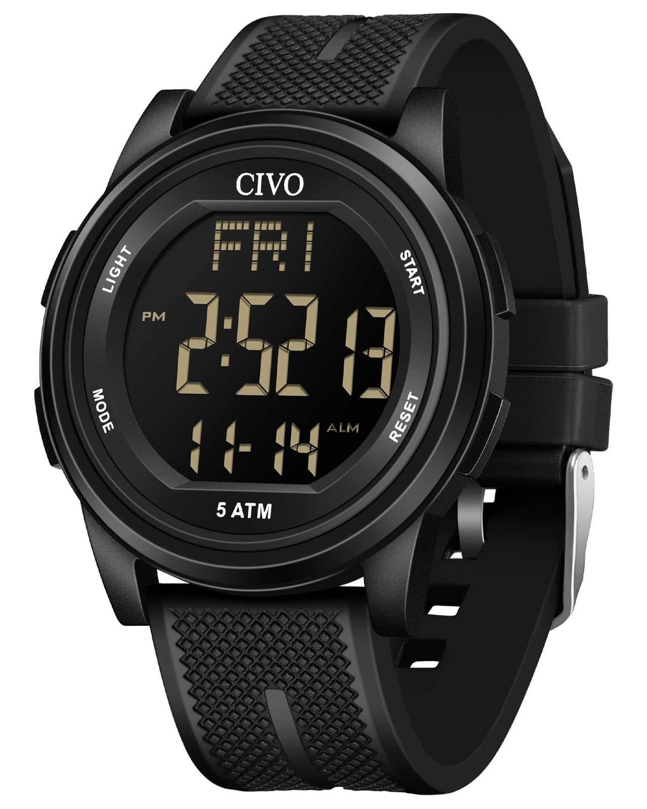 HOTCIVO Digital Watches for Women Men: Waterproof Large Dial Sports Watch 44mm | Ultra-Thin Soft Silicone Wrist Watch with Stopwatch and Alarm for Outdoor Enthusiasts - Running & Camping