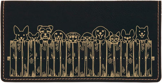 HOTCAROUSELCHECKS Peeking Pups Laser Engraved Leatherette Checkbook Cover
