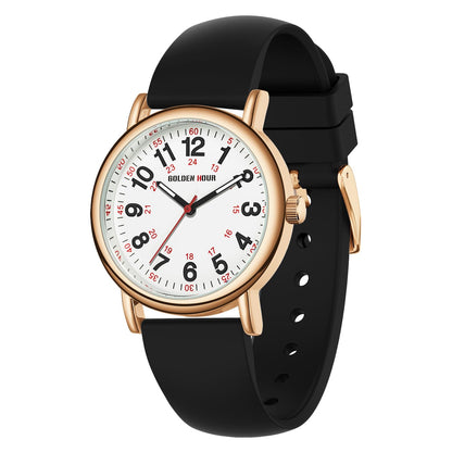 HOTGOLDEN HOUR Waterproof Nurse Watch for Medical Professionals, Students Women Men - Military Time Luminouse Easy Read Dial, 24 Hour with Second Hand, Colorful Silicone Band