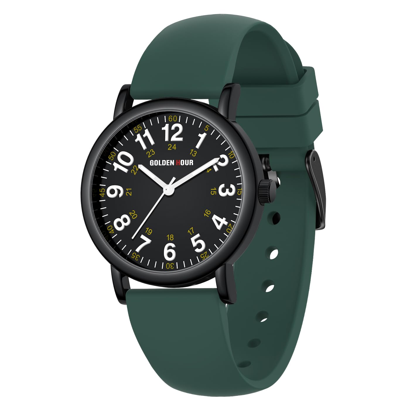 HOTGOLDEN HOUR Waterproof Nurse Watch for Medical Professionals, Students Women Men - Military Time Luminouse Easy Read Dial, 24 Hour with Second Hand, Colorful Silicone Band