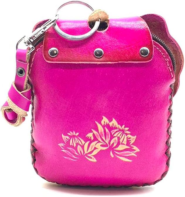 HOTHandmade Vintage Genuine Leather 3D Animal Elephant Coin Purse With Removable Wrist Strap (Dark Pink)