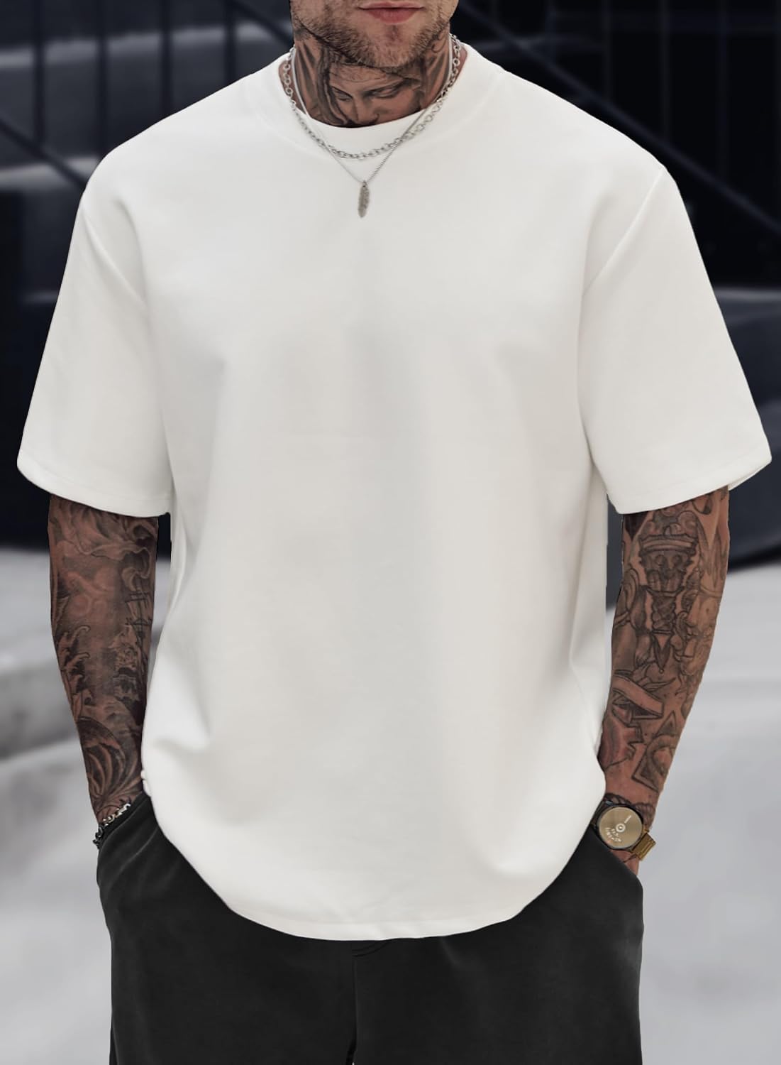HOTHerberton Mens Oversized T-Shirts Heavyweight Cotton Stretch Fashion Thick Tee Tops (S-3XL)