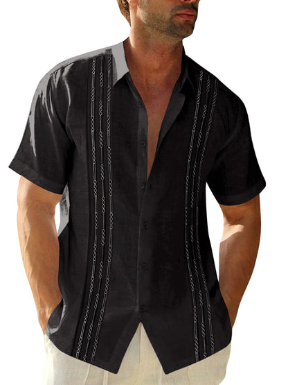 HOTRuncati Mens Short Sleeve Guayabera Shirts Linen Button Down Cuban Shirt | Cotton blend, Mexican style, Button up, Embroidered, Loose fit, Barong tagalog, Bowling shirts, for Summer Beach, Wedding