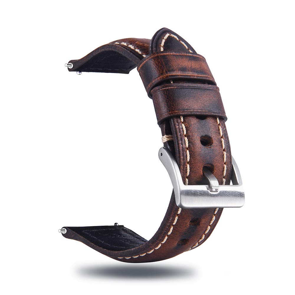 HOTQuick Release Retro Leather Watch Band,Vintage Oil-tanned Pull-up Leather Strap Replacement,Choice of Width-18mm 20mm 22mm 24mm or 26mm