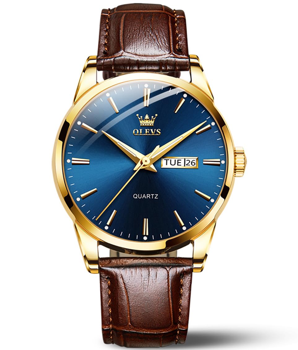 HOTOLEVS Leather Watches for Men Casual Easy to Read Quartz Number Waterproof