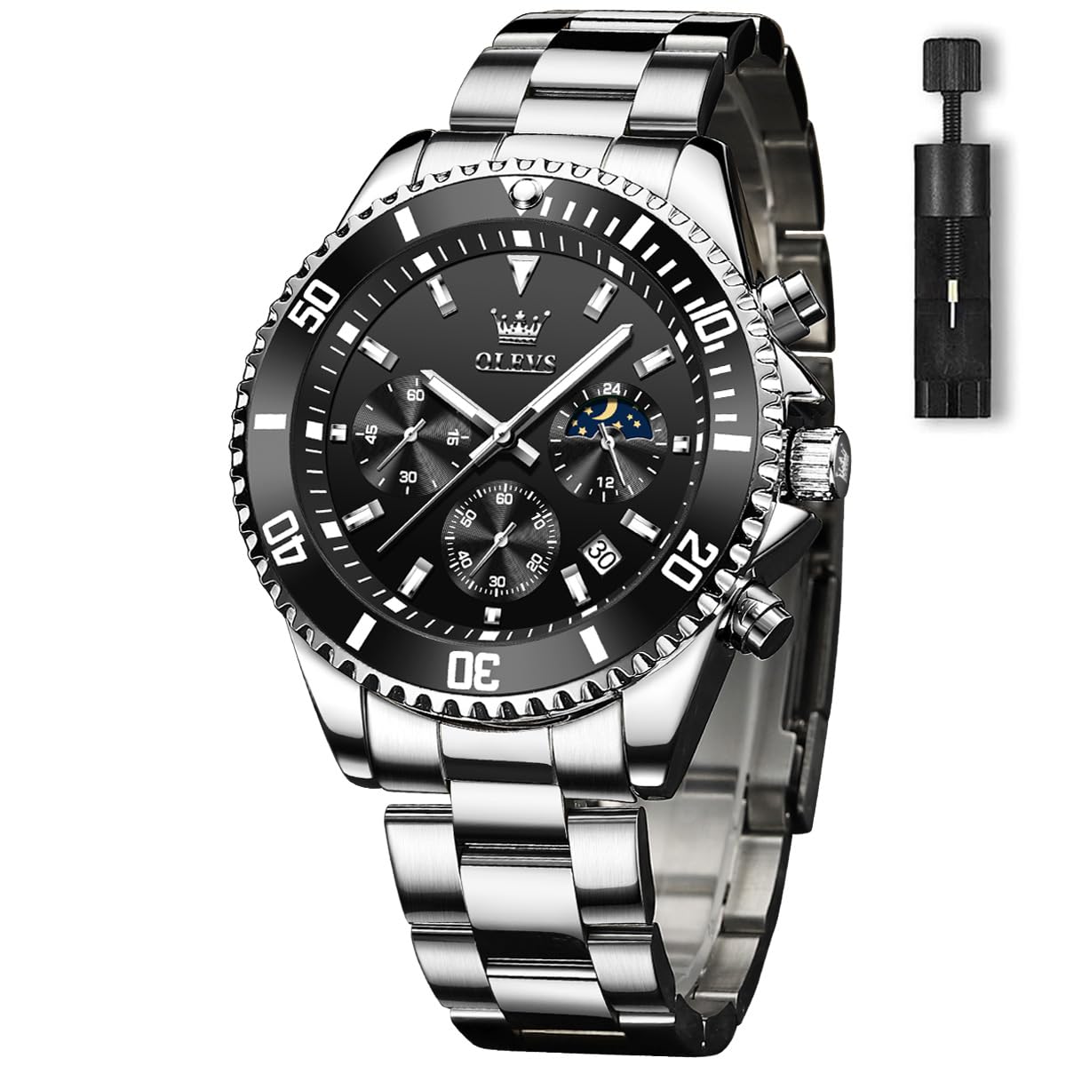 HOTOLEVS Men's Watches with Date, Premium Gold and Silver Stainless Steel Analog Watches for Men, Classic Rotatable Bezel Men's Cuff Watches, Blue/Green/Black Dial