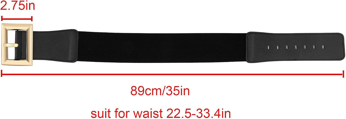 HOTAyliss Women Wide Elastic Dress Belt Stretch Waist Belt Vintage Fashion Cinch Belt Buckle Retro PU Leather Waistband Cosplay