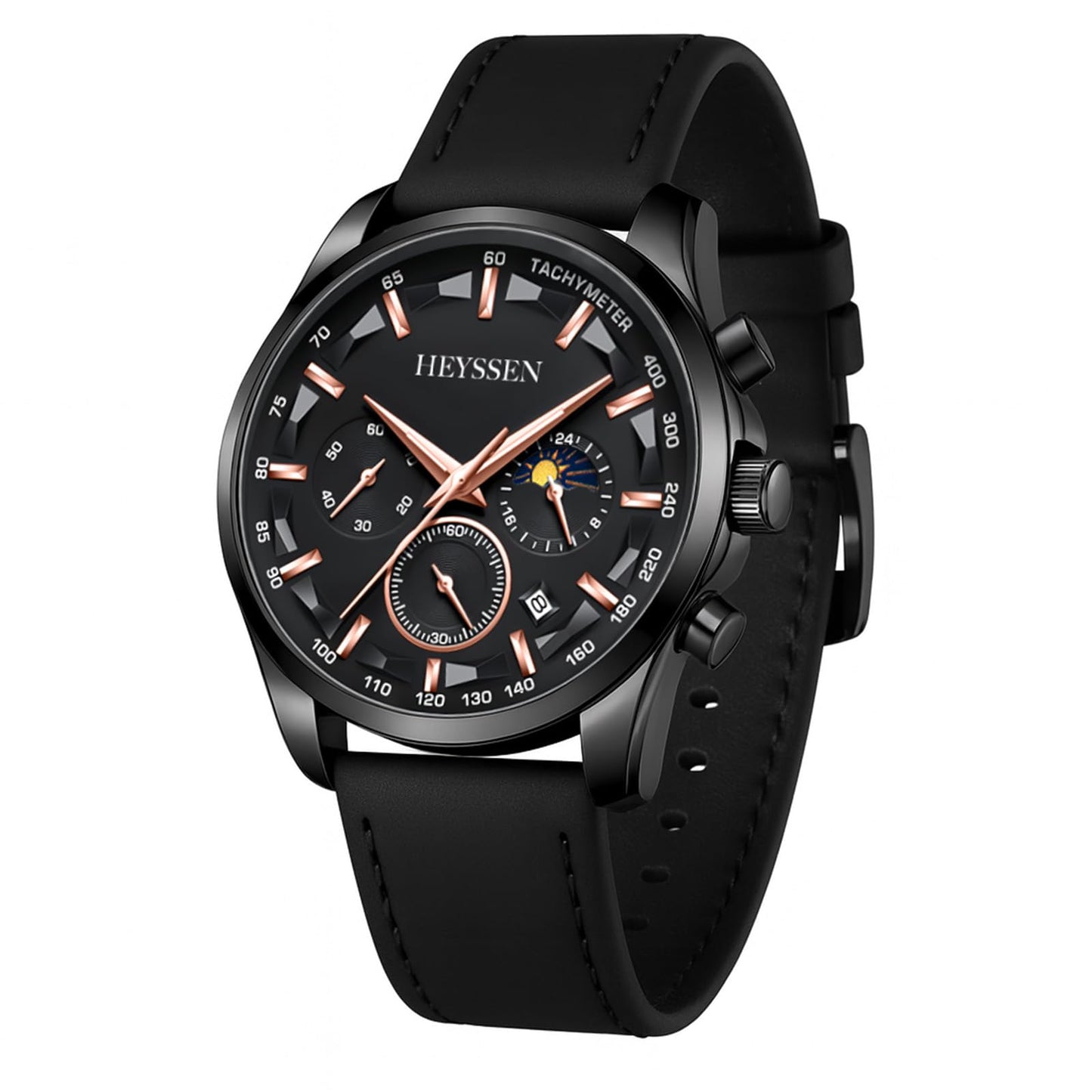 HOTWatches for Men Chronograph Analog Luminous Quartz Watch Blue Black Luxury Genuine Leather Mens Watches Business Sports Waterproof Wristwatch Elegant Gift for Him