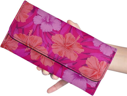 HOTHowilath Womens Hibiscus Flower Wallet Clutch Organizer With Change Pocket, Credit Card Clutch Long Purse for Women - Hot Pink