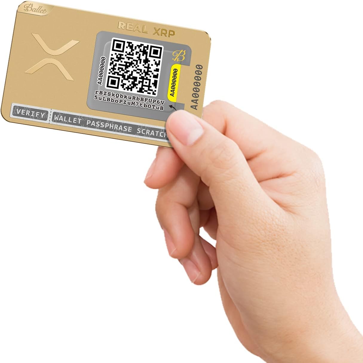 HOTBallet REAL XRP Cold Storage Wallet Card, 24K Gold-Plated Stainless Steel, No Electronics, No Seed Phrase, No PIN/Password, Easy Setup with iOS/Android App, Offline Crypto Storage, Gift-Ready