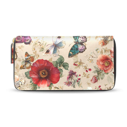 HOTWomens Long Leather Wallet Zip Around Clutch Purse Large Capacity Card Holder Organizer Pink Grid Roses