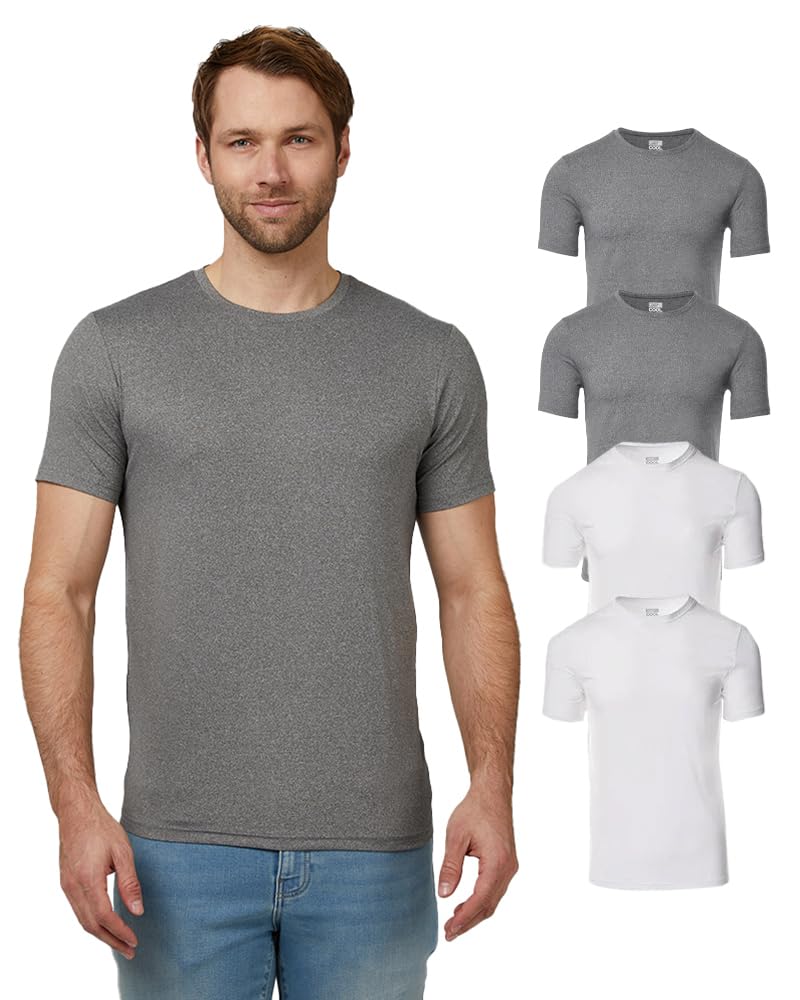 HOT32 Degrees Men's 4 Pack Cool Classic Crewneck T-Shirt, Anti-Odor, Quick Drying, 4-Way Stretch