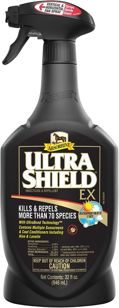 HOTAbsorbine UltraShield EX 32oz Sprayer Insecticide, Kills & Repels Flies, Mosquitoes, Ticks, Fleas, Lice, Use on Horses, Dogs, Premises