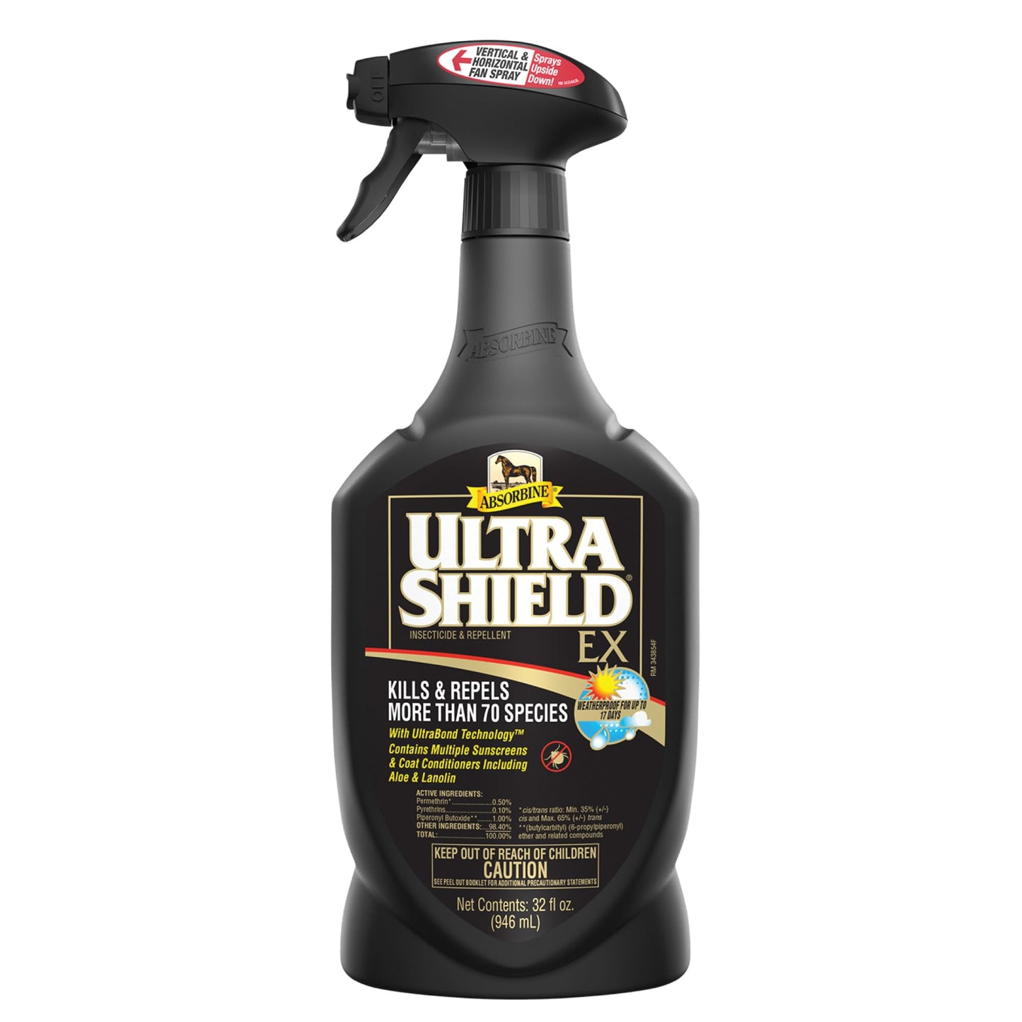 HOTAbsorbine UltraShield EX 32oz Sprayer Insecticide, Kills & Repels Flies, Mosquitoes, Ticks, Fleas, Lice, Use on Horses, Dogs, Premises
