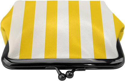 HOTLemon Yellow Stripes Small Coin Purse For Women Girls Pu Leather Change Purse Wallets Key Bags Kiss-Lock Mini Coin Pouch For Women Girls