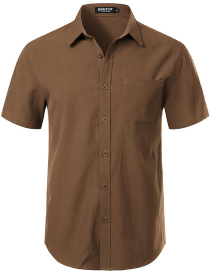 HOTJEMITOP Mens Stretch Wrinkle Free Texture Shirts | Lightweight, Summer, Beach, Stylish, Button Down, Short Sleeve, Casual, Vacation