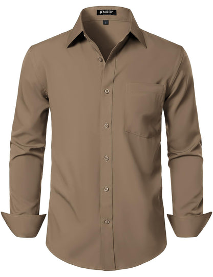 HOTJEMITOP Men Stretch Business Casual Dress Shirts | Regular Fit, Formal, Long Sleeve, Button Down, Tuxedo, Wedding, Prom, with Pocket