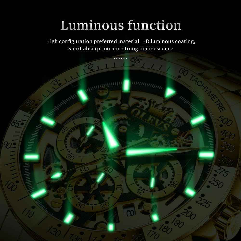 HOTOLEVS Watch for Men Skeleton Business Dress Stainless Steel Waterproof Luminous Mens Wrist Watch