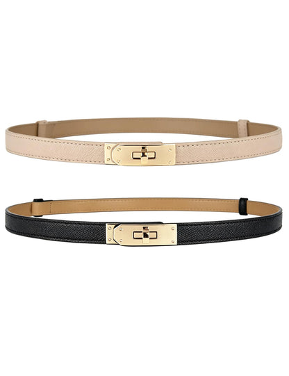 HOTBEMYLV Skinny Belts for Women Dresses Turn-Lock Gold Buckle Adjustable Fashion Waist Belt for Pants Jeans Business Casual