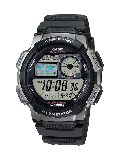HOTCasio AE1000W Series | Men’s Digital Watch | 100M WR | Multi Alarms | 100 SEC Stopwatch | Countdown Timer | World Map for World Time | LED Light | LC Analog Display | 10 Year Battery