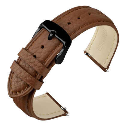 HOTANNEFIT Watch Band 18mm, Quick Release Textured Padded Leather Straps with Gold Buckle for Men and Women (Black)