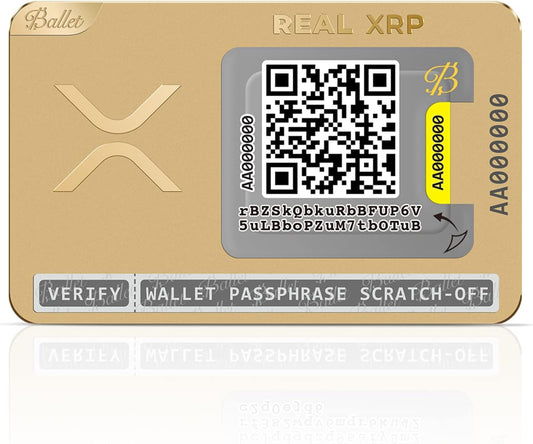 HOTBallet REAL XRP Cold Storage Wallet Card, 24K Gold-Plated Stainless Steel, No Electronics, No Seed Phrase, No PIN/Password, Easy Setup with iOS/Android App, Offline Crypto Storage, Gift-Ready