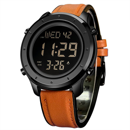 HOTMinimalist Digital Watch Men Wrist Watches Waterproof Mens Leather Watch | Large face brown black watch, Chronograph, Dual Times, 12/24 Hours, EL backlight, Digital wrist stopwatch, Reloj para hombre