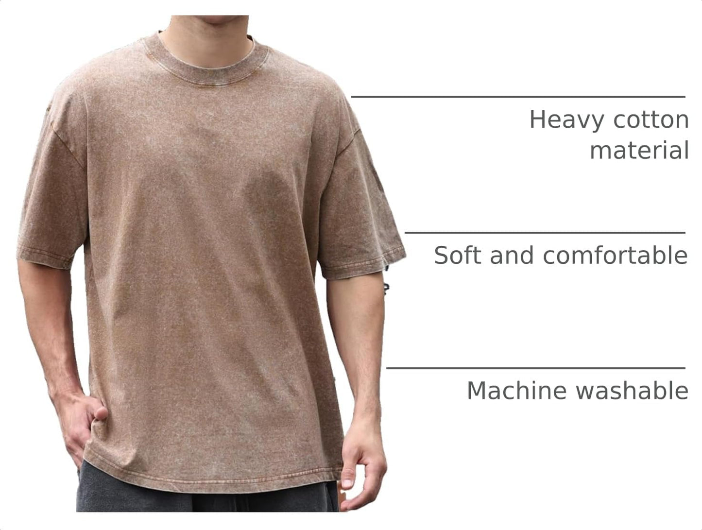 HOTMen's Cotton T-Shirts Oversized Unisex Short Sleeves Casual Loose Wash Solid Basic Tee Tops