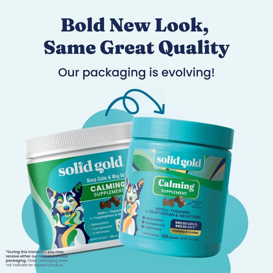 HOTSolid Gold Calming Chews for Dogs - Dog Calming Chews w/Melatonin for Separation, Stress & Hyperactivity Relief - Supports Relaxation for Travel, Fireworks & Storms - All Ages & Sizes - Bacon 120ct