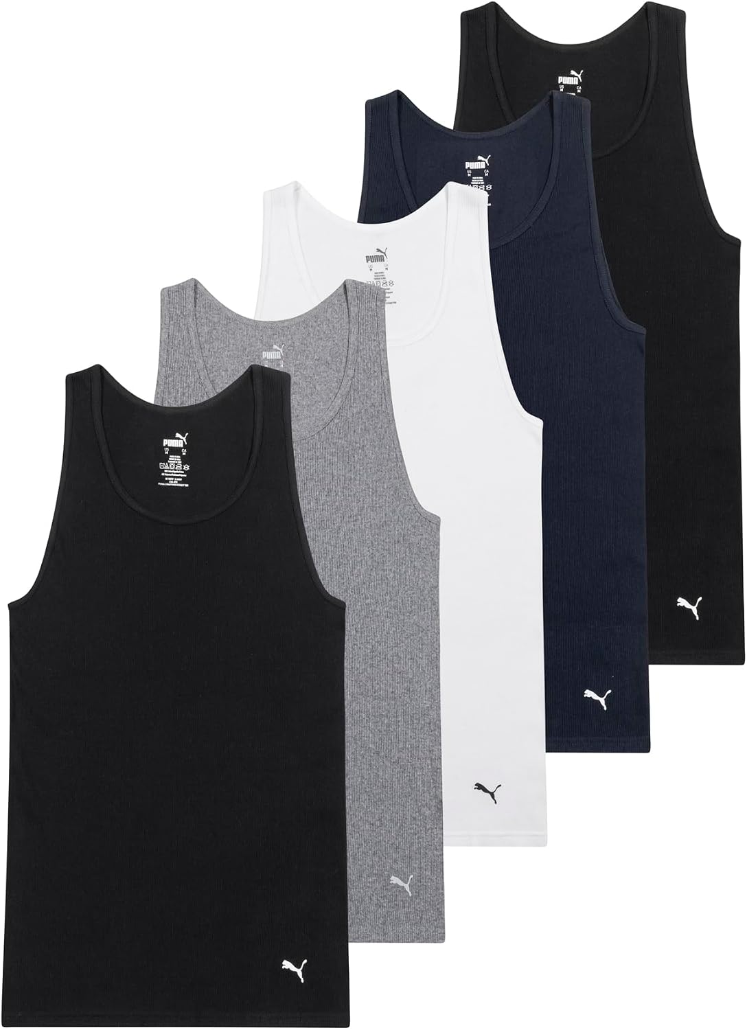 HOTPuma Men's 5 Pack Cotton Rib Tank Top
