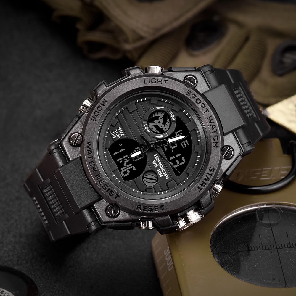 HOTAIMES Mens Watches Sports Outdoor Waterproof Military Watch for Men Tactical Watch Analog Digital Date Alarm Stopwatch Multi-Function Tactics Big Face Wristwatch for Men