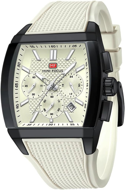 HOTMF MINI FOCUS Men's Watch Analog Fashion Wrist Watch, Tonneau Watch for Men with Chronograph,Ideal for Sports Enthusiasts and Daily Wear