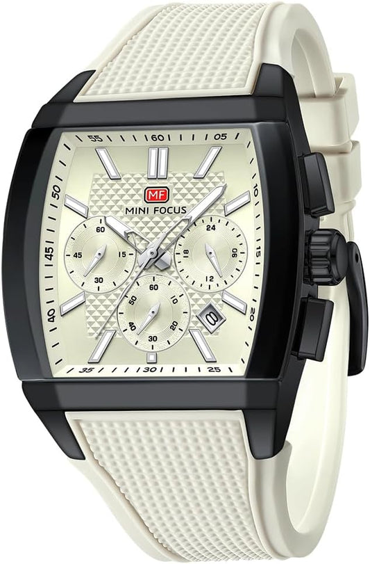 HOTMF MINI FOCUS Men's Watch Analog Fashion Wrist Watch, Tonneau Watch for Men with Chronograph,Ideal for Sports Enthusiasts and Daily Wear