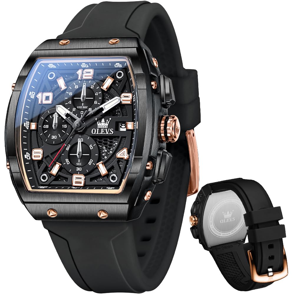HOTOLEVS Mens Watches Stylish Chronograph Waterproof Luminous Silicon Strap Multifunction Watches for Men Business Men Wrist Watch