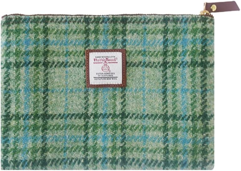 HOTHarris Tweed Coin Purse Handmade Lipstick Bag Vintage British Portable Credit Card ID Wallet with YKK Zipper for Women men (Mint Green, Large)
