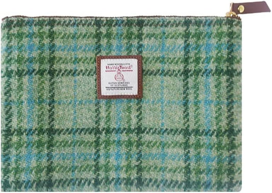 HOTHarris Tweed Coin Purse Handmade Lipstick Bag Vintage British Portable Credit Card ID Wallet with YKK Zipper for Women men (Mint Green, Large)