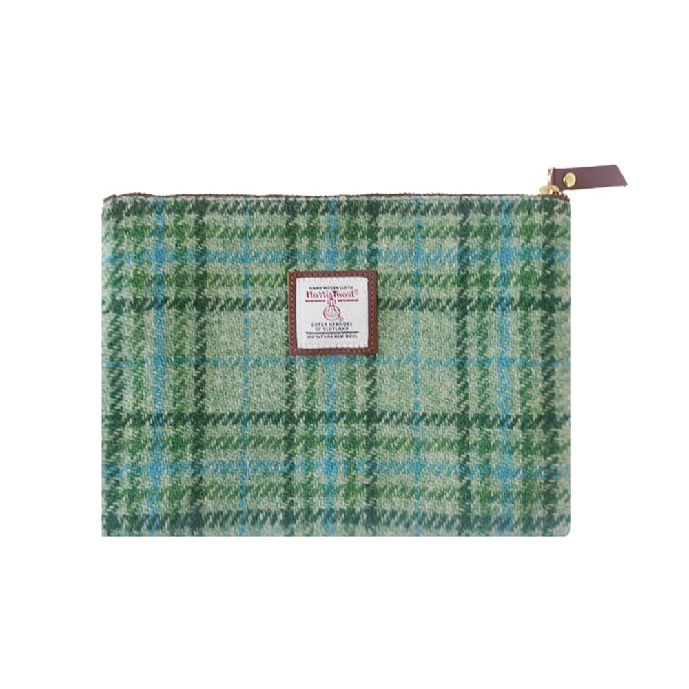 HOTHarris Tweed Coin Purse Handmade Lipstick Bag Vintage British Portable Credit Card ID Wallet with YKK Zipper for Women men (Mint Green, Large)