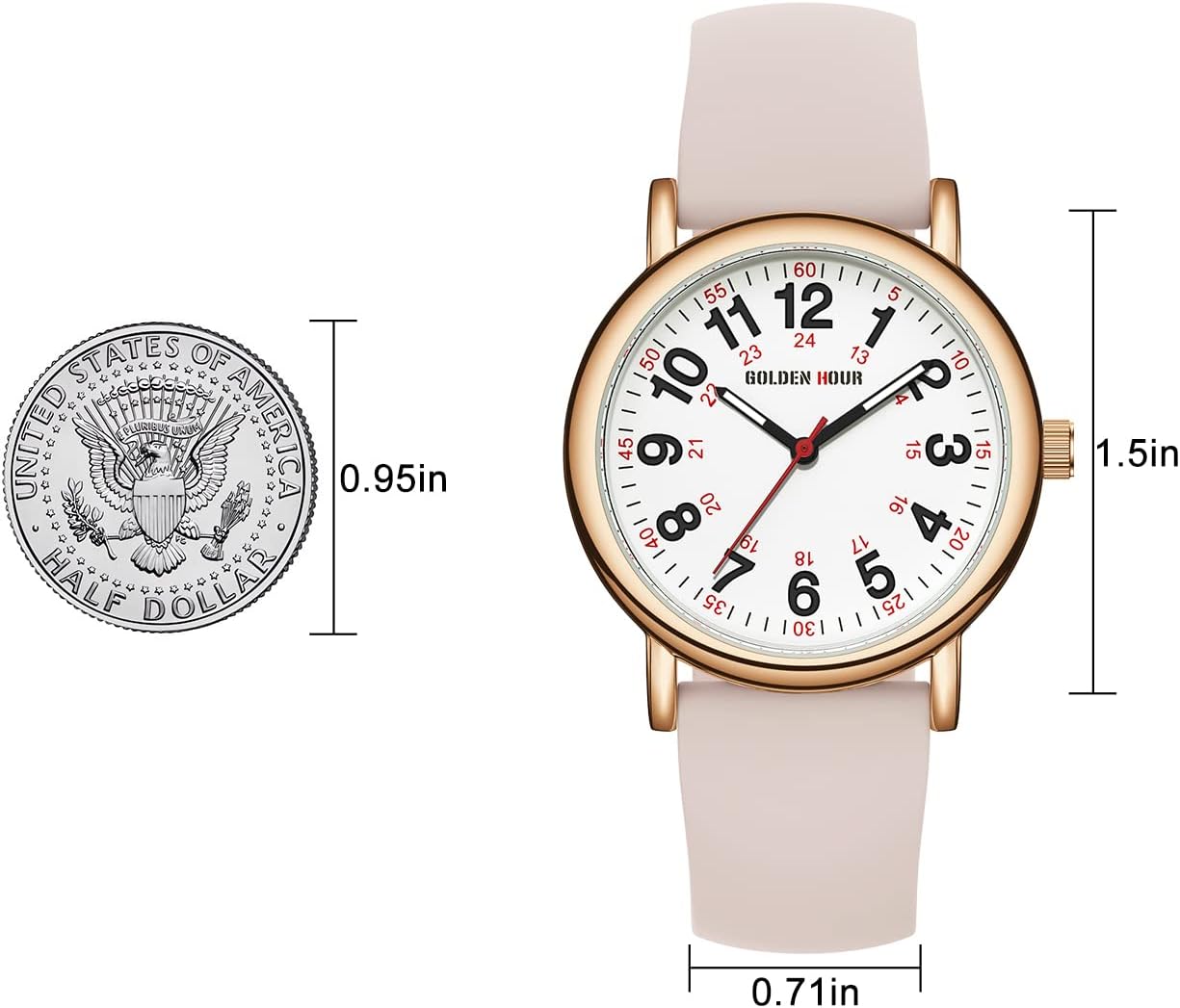 HOTGOLDEN HOUR Waterproof Nurse Watch for Medical Professionals, Students Women Men - Military Time Luminouse Easy Read Dial, 24 Hour with Second Hand, Colorful Silicone Band