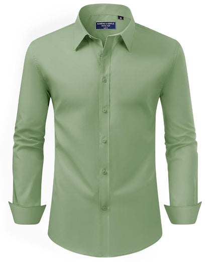 HOTAlimens & Gentle Men's Dress Shirt Regular Fit Stretch Stain Shield Long Sleeve Solid Business Wedding Button Down Shirts